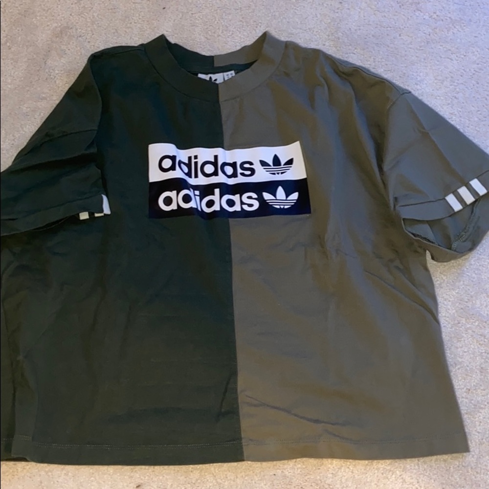 two-toned green adidas shirt